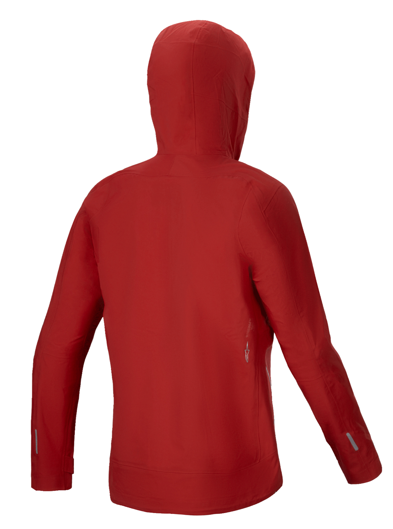 Alpinestars Stella A-Dura Elite Waterproof Jacket, Women's Mountain Biking Rain Shell, Red Fluo, back view showing helmet-compatible hood and 3L ripstop stretch membrane construction