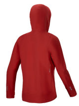 Alpinestars Stella A-Dura Elite Waterproof Jacket, Women's Mountain Biking Rain Shell, Red Fluo, back view showing helmet-compatible hood and 3L ripstop stretch membrane construction