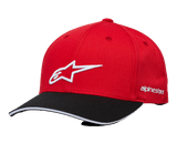 Alpinestars Rostrum Hat, Baseball Cap, Red and Black, White 3D Star Logo and Brand Embroidery, Curved Sandwich Bill, Structured Crown for Casual Streetwear