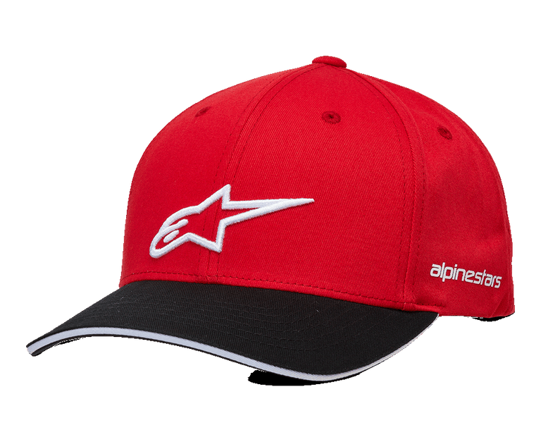 Alpinestars Rostrum Hat, Baseball Cap, Red and Black, White 3D Star Logo and Brand Embroidery, Curved Sandwich Bill, Structured Crown for Casual Streetwear
