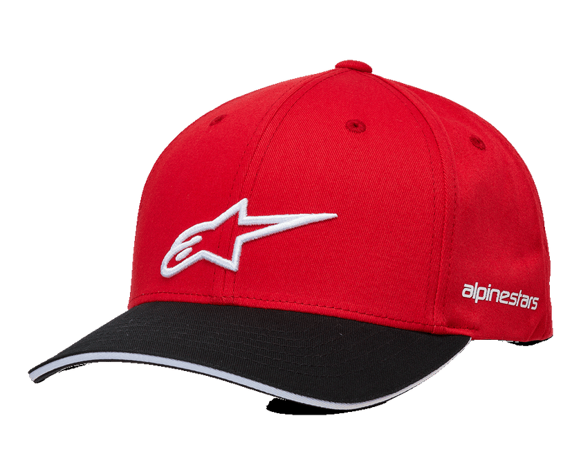 Alpinestars Rostrum Hat, Baseball Cap, Red and Black, White 3D Star Logo and Brand Embroidery, Curved Sandwich Bill, Structured Crown for Casual Streetwear