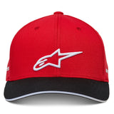 Alpinestars Rostrum Hat, Red Snapback Baseball Cap, Black Curved Bill with White Sandwich Detail, White 3D Embroidered Logo, Casual Sportswear