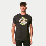 Alpinestars Camo Disk Tee, men's casual sportswear, black cotton shirt with a camo-print circular logo on the chest.