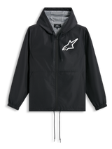 Alpinestars Speeder Chromium Windbreak Jacket, Black and White hooded sportswear jacket with mesh lining and chest logo