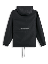 Alpinestars Speeder Chromium Windbreak Jacket, Black, back view showing hood, elastic cuffs, drawcord hem, and white word logo at the back