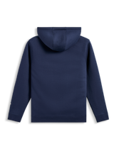 Alpinestars Harken Hoodie, back view, navy blue, pullover fleece with long sleeves and ribbed cuffs, self-lined hood, casual motorsport-inspired streetwear