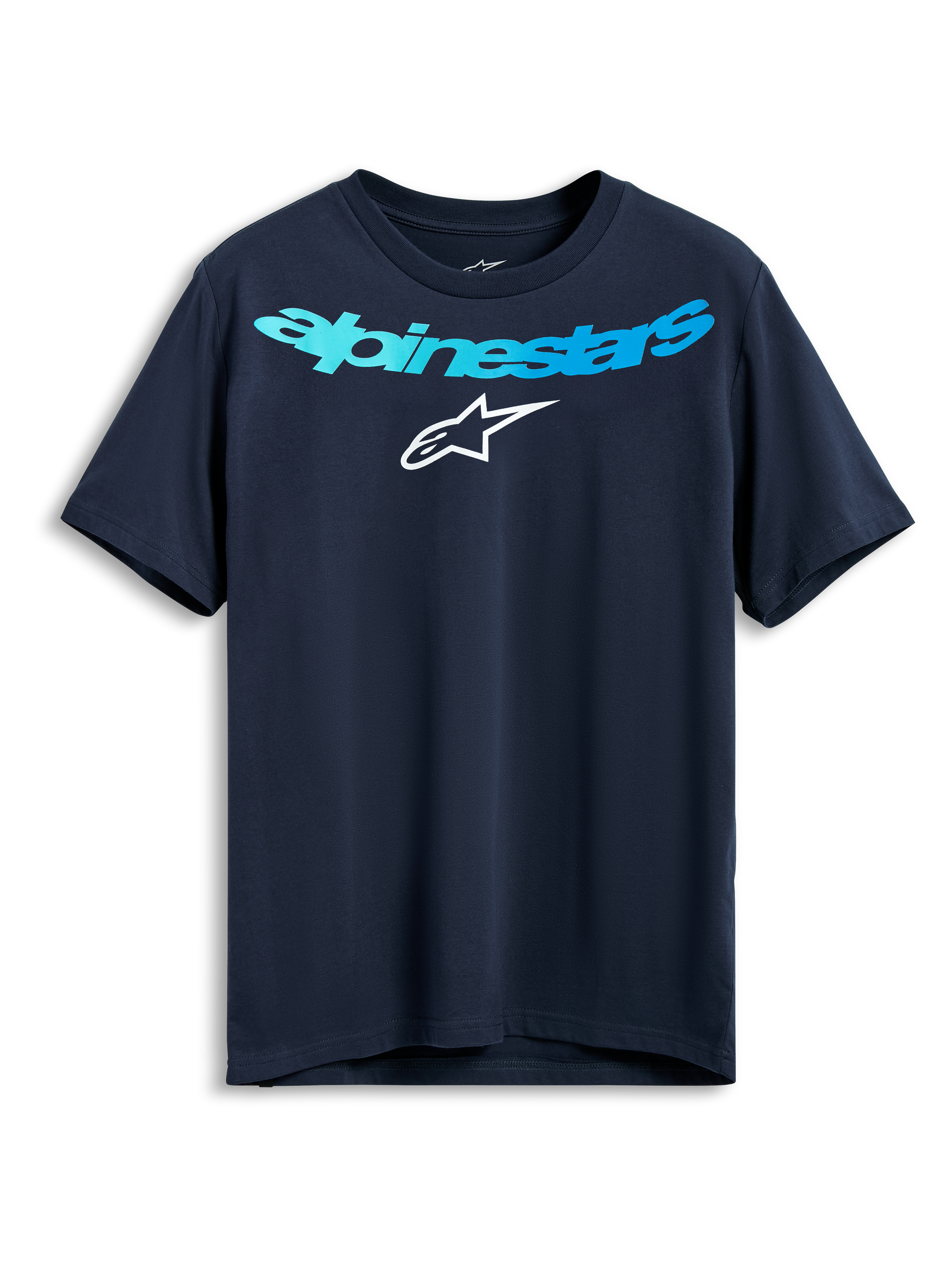 Alpinestars Collared CSF Tee, Short Sleeve T-Shirt, Navy Blue, Light Blue Alpinestars Wordmark and White Star Logo, Casual Performance Sportswear