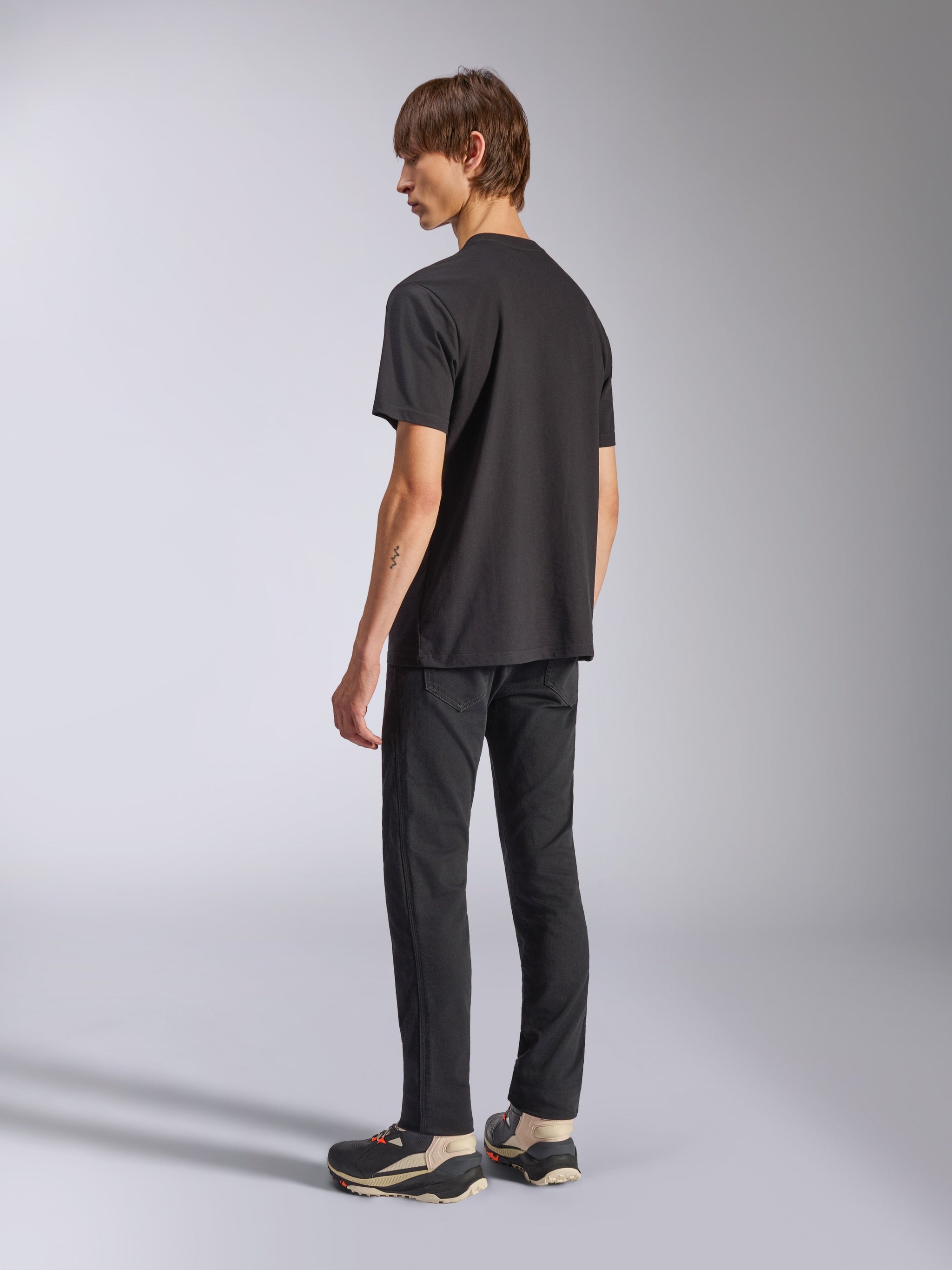 Alpinestars Fasting CSF Tee, Short Sleeve T-Shirt, Black, back view on model, casual motorsport streetwear, featuring a clean and simple design with a relaxed fit