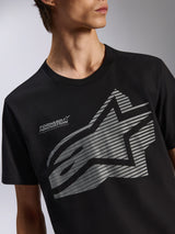 Alpinestars Fasting CSF Tee, Short Sleeve T-Shirt, Black, Large striped geometric Astars logo and Forward Innovation text on chest, Casual lifestyle sportswear