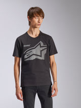Alpinestars Fasting CSF Tee, Short Sleeve T-Shirt, Black, Large gray geometric striped Astars logo and Forward Innovation text on front, Casual Motorsport Streetwear