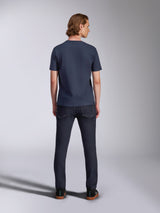 Alpinestars Fasting CSF Tee, Short Sleeve T-Shirt, Navy Blue, back view, worn with dark denim jeans, casual motorsport streetwear