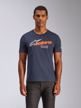 Alpinestars Entitled CSF Tee, Short Sleeve T-Shirt, Dark Blue, Orange and White Racing Ahead Logo, Casual Motorsport Apparel
