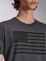 Alpinestars Waving CSF Tee, Short Sleeve T-Shirt, Charcoal, featuring a black flag graphic with star logos on the chest, casual motorsport streetwear