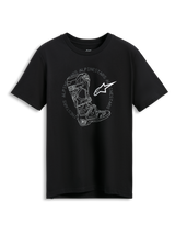 Alpinestars Tech Boot CSF T-Shirt, black short sleeve sportswear tee with a white motocross boot and star logo graphic.