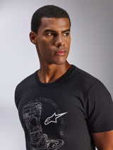 Alpinestars Tech Boot CSF T-Shirt, black casual sportswear tee with grey boot graphic, on a male model.