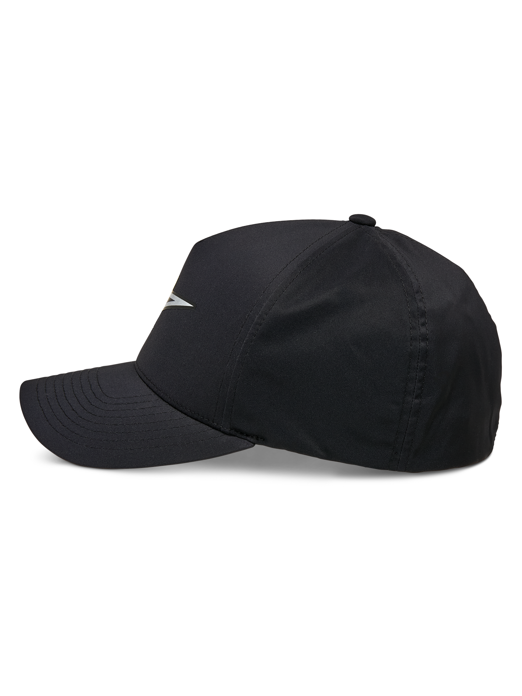 Alpinestars Ageless Reflex Waterproof Hat, Black, side profile view of a curved bill cap with a structured crown, featuring a reflective Astars logo and waterproof technical fabric, casual performance headwear
