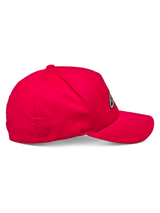 Alpinestars Ageless Reflex Waterproof Hat, Red, side profile view of a baseball-style cap featuring a curved bill and structured crown, crafted from technical waterproof fabric with reflective logo detail.