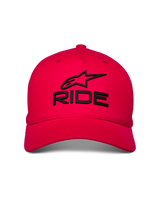 Alpinestars Ride Sonic Hat, Red Baseball Cap, Black 3D Embroidered RIDE and Star Logo, Curved Bill with Structured Crown, Casual Motorsport Headwear