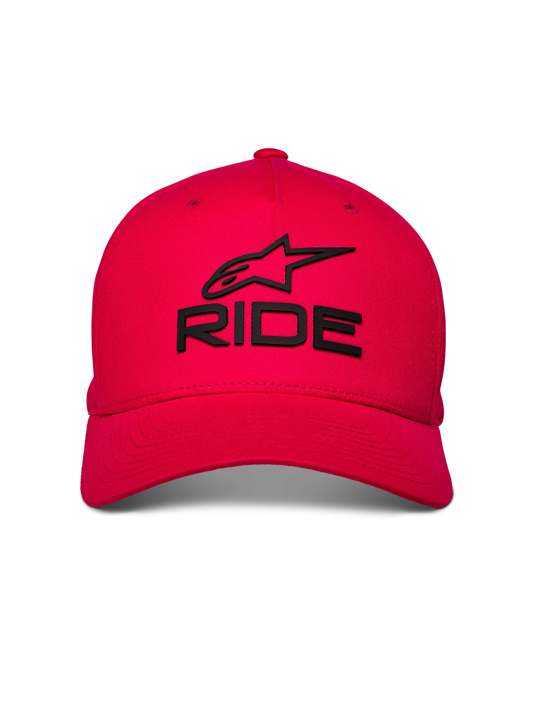 Alpinestars Ride Sonic Hat, Red Baseball Cap, Black 3D Embroidered RIDE and Star Logo, Curved Bill with Structured Crown, Casual Motorsport Headwear