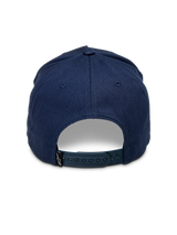 Alpinestars Ascension Snapback Hat, Navy Blue, back view showing adjustable snap closure and structured crown, small black Astars logo tag, casual motorsport streetwear