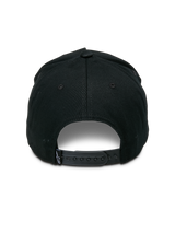 Alpinestars Specific Snapback Hat, Black, rear view featuring an adjustable plastic snap-back closure and a small white Astars logo on the back tag, structured crown, casual motorsport headwear