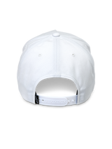 Alpinestars Specific Snapback Hat, White, back view showing adjustable snapback closure, white cotton twill fabric, small black brand tag on the back, casual headwear