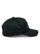 Alpinestars Ageless Snapback Hat, Black Charcoal, side profile view, structured crown with a curved bill, adjustable snapback, casual motorsport-inspired headwear