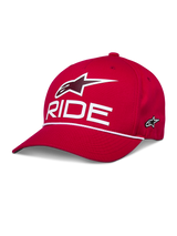Alpinestars Ride Comp Snapback Hat, Red, Featuring White 3D Astars Logo and RIDE Text, Curved Bill with White Braided Rope Trim, Structured Crown, Casual Sportswear