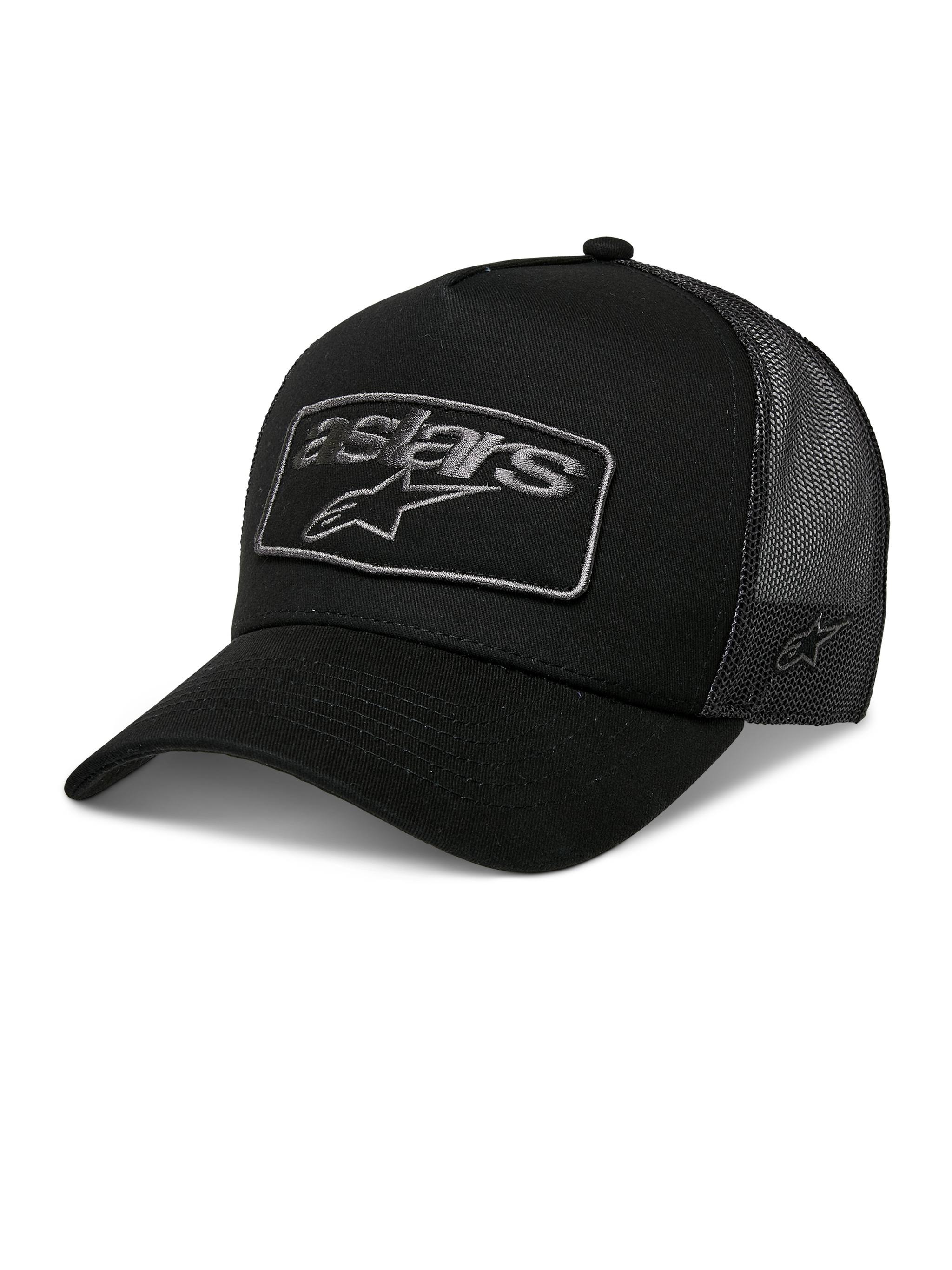 Alpinestars Focus Trucker Hat, Black Mesh Baseball Cap, Curved Brim with Astars Star Logo Patch, Snapback Adjustable Fit, Breathable Mesh Panels