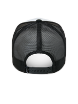 Alpinestars Agree Trucker Hat, back view, White and Black, featuring breathable black mesh panels and adjustable snapback closure, casual sportswear headwear