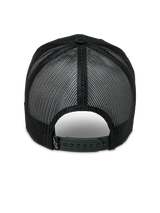 Alpinestars Booted Trucker Hat, rear view, black poly mesh back for ventilation, adjustable snapback closure with small logo detail, casual motorsport-inspired headwear