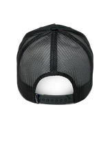 Alpinestars Ageless Trucker Hat, Black, Rear View, featuring black mesh back panels, adjustable snapback closure, and small Astars logo label on the back, casual motorsport-inspired headwear