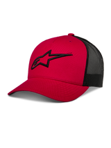 Alpinestars Ageless Trucker Hat, Red and Black, Mesh Back Baseball Cap, Curved Brim, 3D Embroidered Black Astars Logo, Structured Crown, Casual Motorsport Sportswear
