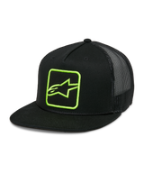 Alpinestars Control Trucker Hat, Black with Neon Green Logo, Mesh Back Snapback Cap, Flat Bill with Braided Rope Detail, Structured Front Panel with Embroidered Astars Logo, Casual Motorsport Style