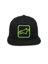 Alpinestars Control Trucker Hat, Black with Lime Green Embroidered Logo, Flat Bill with Braided Rope, Mesh Back Snapback, Casual Motorsport Streetwear