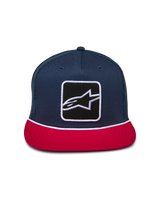 Alpinestars Control Trucker Hat, Navy and Red, structured crown with flat bill, front Astars logo patch with white braided rope detail, mesh back, casual motorsport headwear