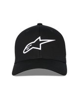 Alpinestars Ageless Multi Hat, Black Baseball Cap, Front View, White 3D Astars Logo, Curved Bill, Structured Crown, Casual Sportswear