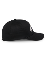 Alpinestars Ageless Multi Hat, Black Sportswear Baseball Cap, Side Profile View, Curved Bill and Structured Crown, White 3D Astars Logo, Casual Motorsport Lifestyle