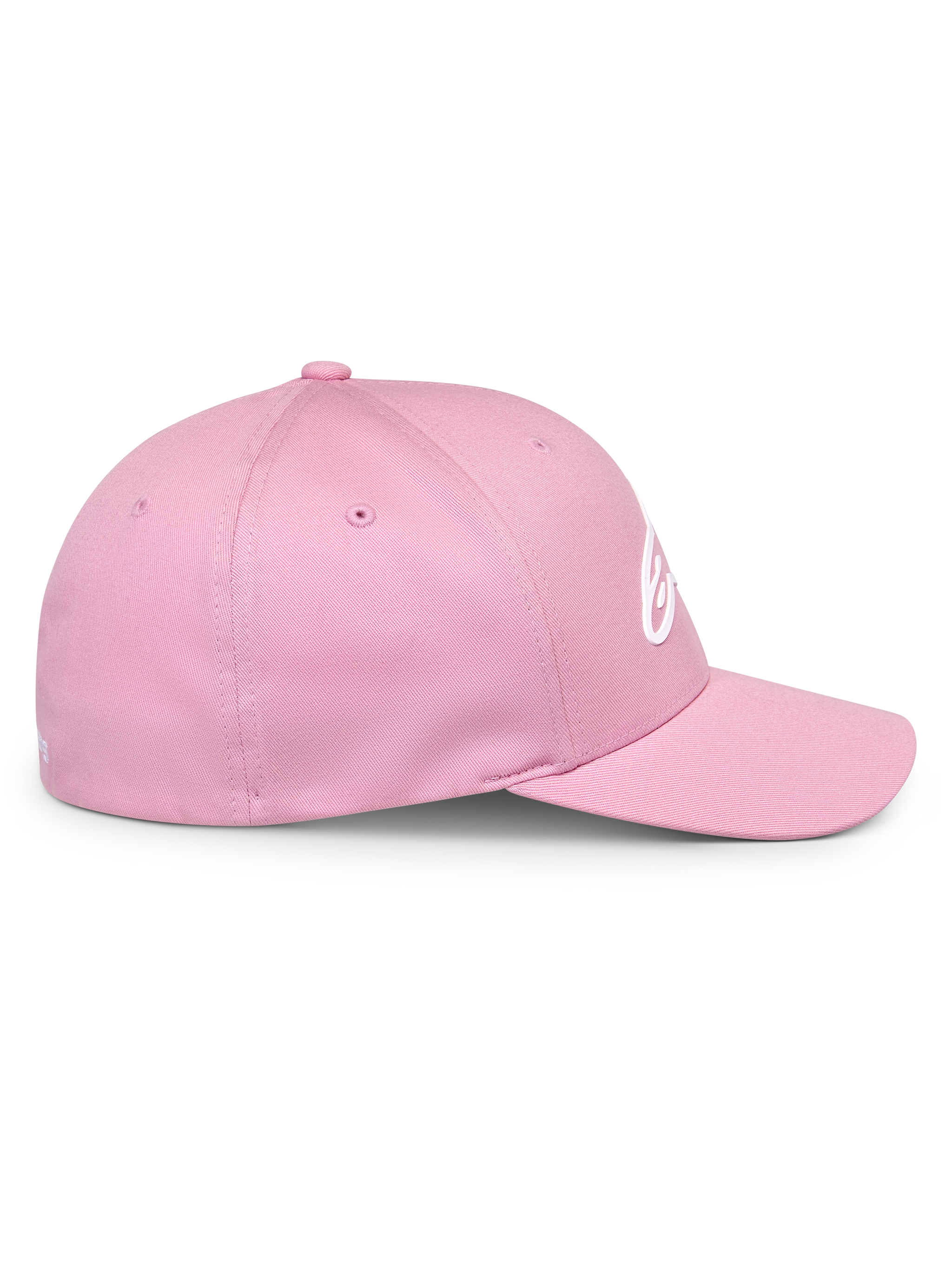 Alpinestars Ageless Multi Hat, Pink baseball cap, side profile view, curved bill and structured crown, white 3D Astars logo, casual motorsport-inspired streetwear