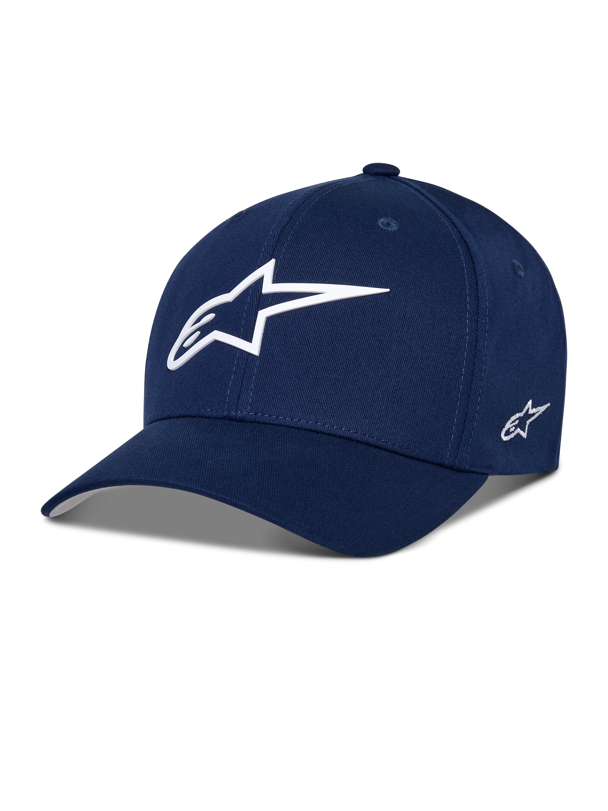 Alpinestars Ageless Multi Hat, Navy Blue Baseball Cap, White 3D Star Logo on front, Embroidered side logo, Curved bill, Casual Sportswear Lifestyle Headwear