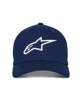 Alpinestars Ageless Multi Hat, Navy Blue Baseball Cap, White 3D Astars Logo, Curved Bill, Structured Crown, Casual Motorsport Streetwear