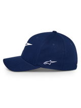 Alpinestars Ageless Multi Hat, Navy Blue, side profile view of a curved bill baseball cap with white embroidered Astars logo, casual sportswear headwear
