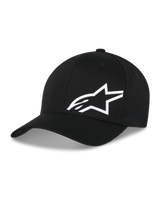 Alpinestars Corp Shift Multi Hat, black baseball cap with white 3D Astars logo, curved brim, structured crown, casual motorsport-inspired headwear