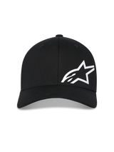 Alpinestars Corp Shift Multi Hat, Black Baseball Cap, White 3D printed Astars logo on the front, curved bill, structured crown, casual motorsport-inspired headwear