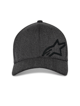 Alpinestars Corp Shift Multi Hat, Baseball Cap, Dark Grey Heather, front view featuring a structured crown with a black 3D Astars logo and curved bill, casual motorsport streetwear