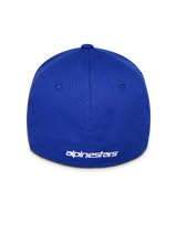 Alpinestars Corp Shift Multi Hat, Blue Baseball Cap, back view featuring white embroidered logo, flex back design, structured crown in stretch twill fabric