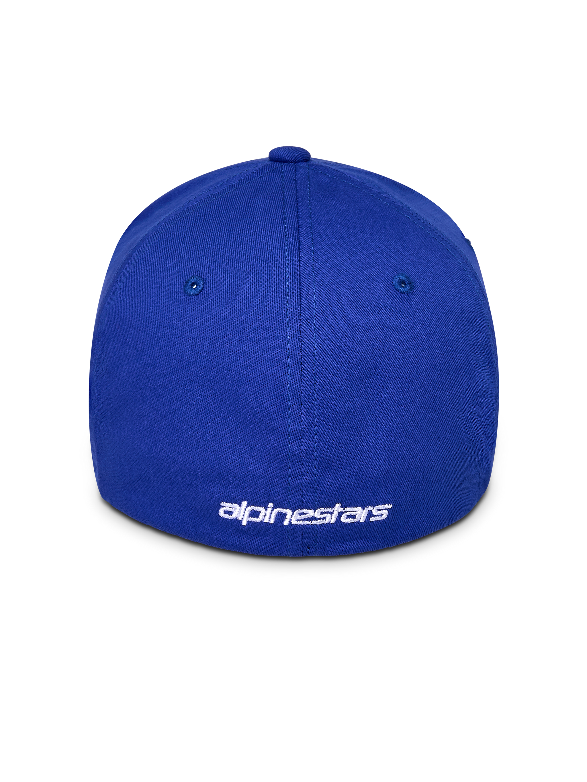 Alpinestars Corp Shift Multi Hat, Blue Baseball Cap, back view featuring white embroidered logo, flex back design, structured crown in stretch twill fabric