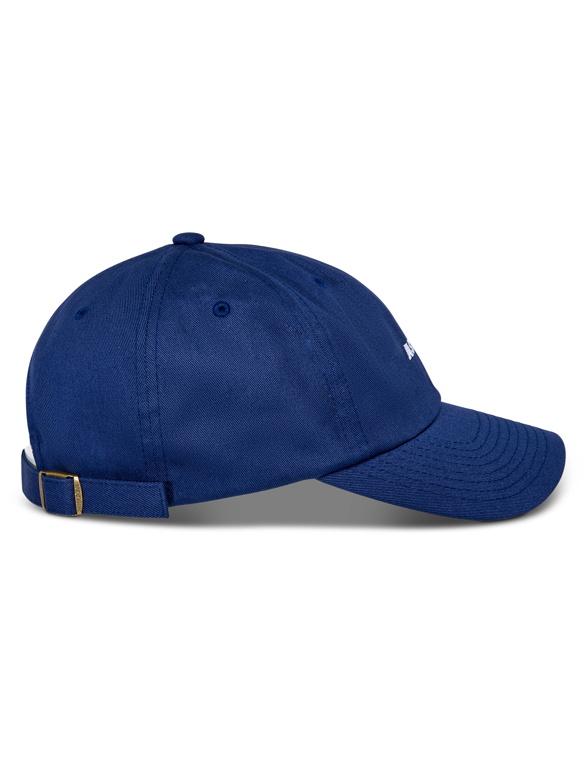 Alpinestars Deduce Strapback Hat, Blue, side profile view, curved bill, adjustable strapback closure with brass buckle, cotton twill construction, casual headwear with white embroidered branding
