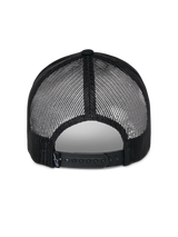 Alpinestars Reflect Ageless Trucker Hat, Black, back view showing breathable poly mesh panels and adjustable snapback closure, features a small woven brand tag, casual motorsport-inspired headwear.