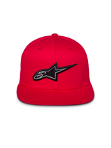 Alpinestars Thickness Snapback Hat, Red, front view with 3D embroidered black and white Astars logo, flat bill, structured crown, casual streetwear